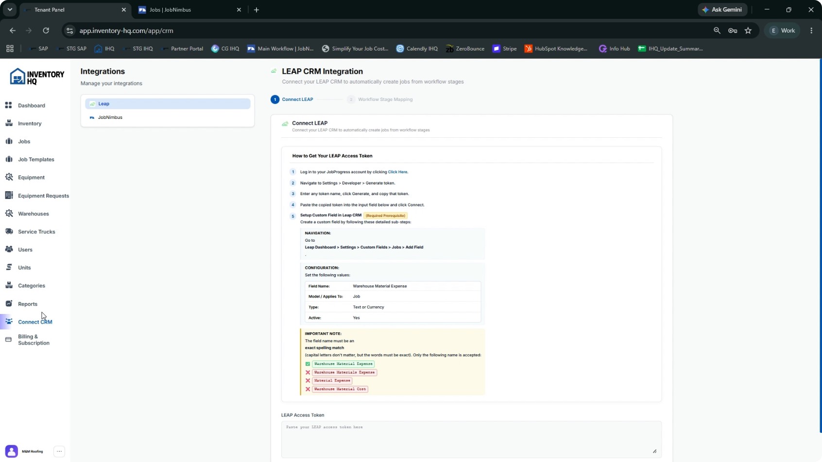 Open the CRM Connection in InventoryHQ screenshot 2