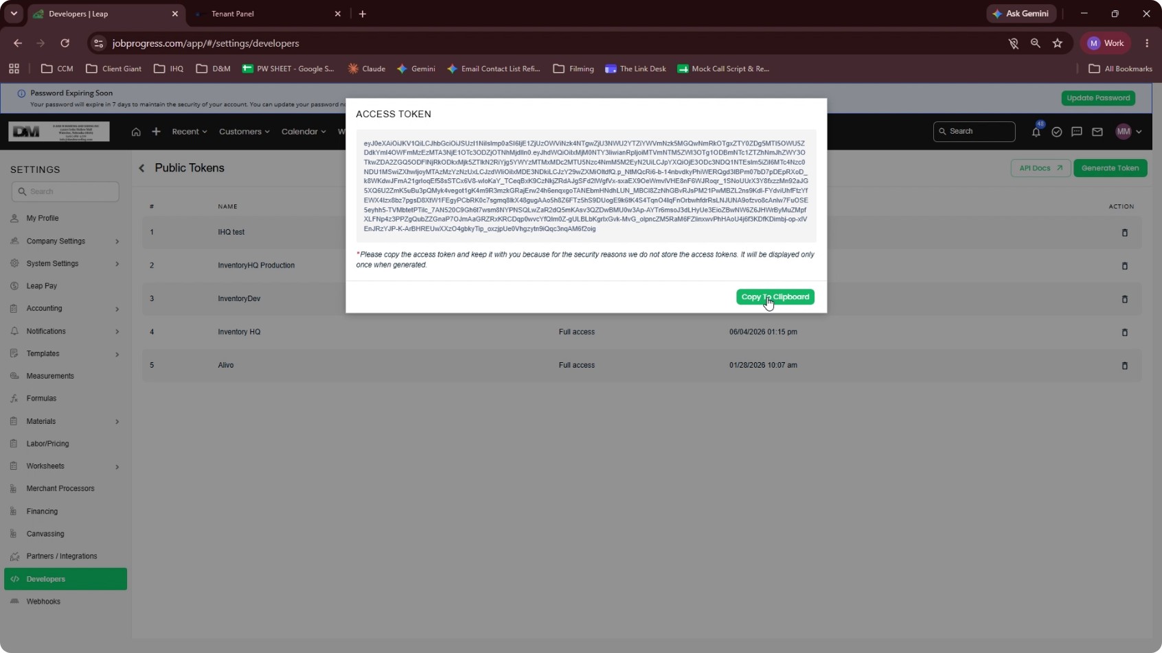 Generate an API Token in Leap screenshot 6
