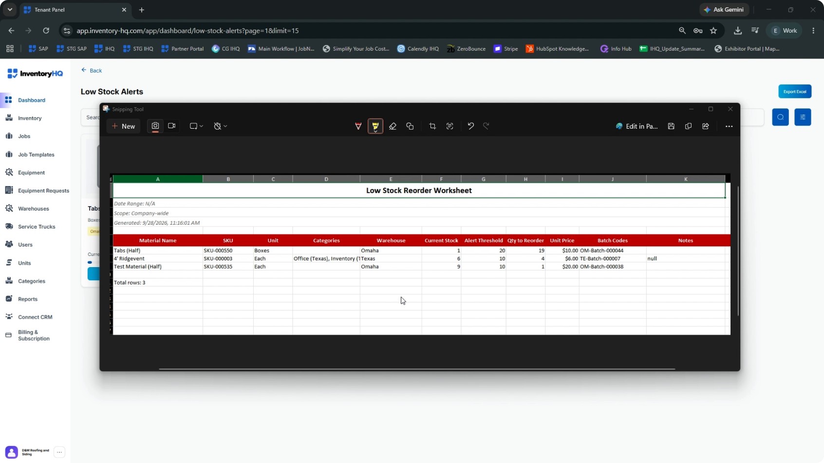 Review the Low Stock Excel Report screenshot 1