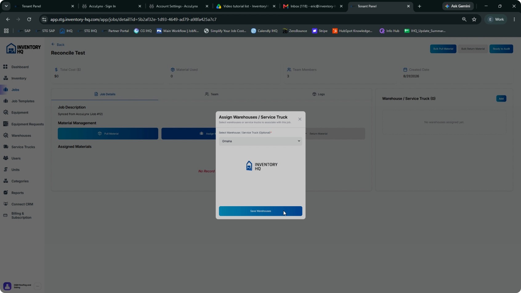 Attach Warehouses or Service Trucks to a Job screenshot 2