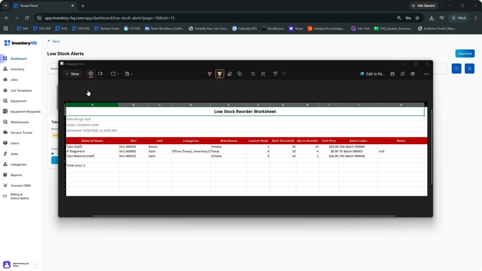 Review the Low Stock Excel Report screenshot 2