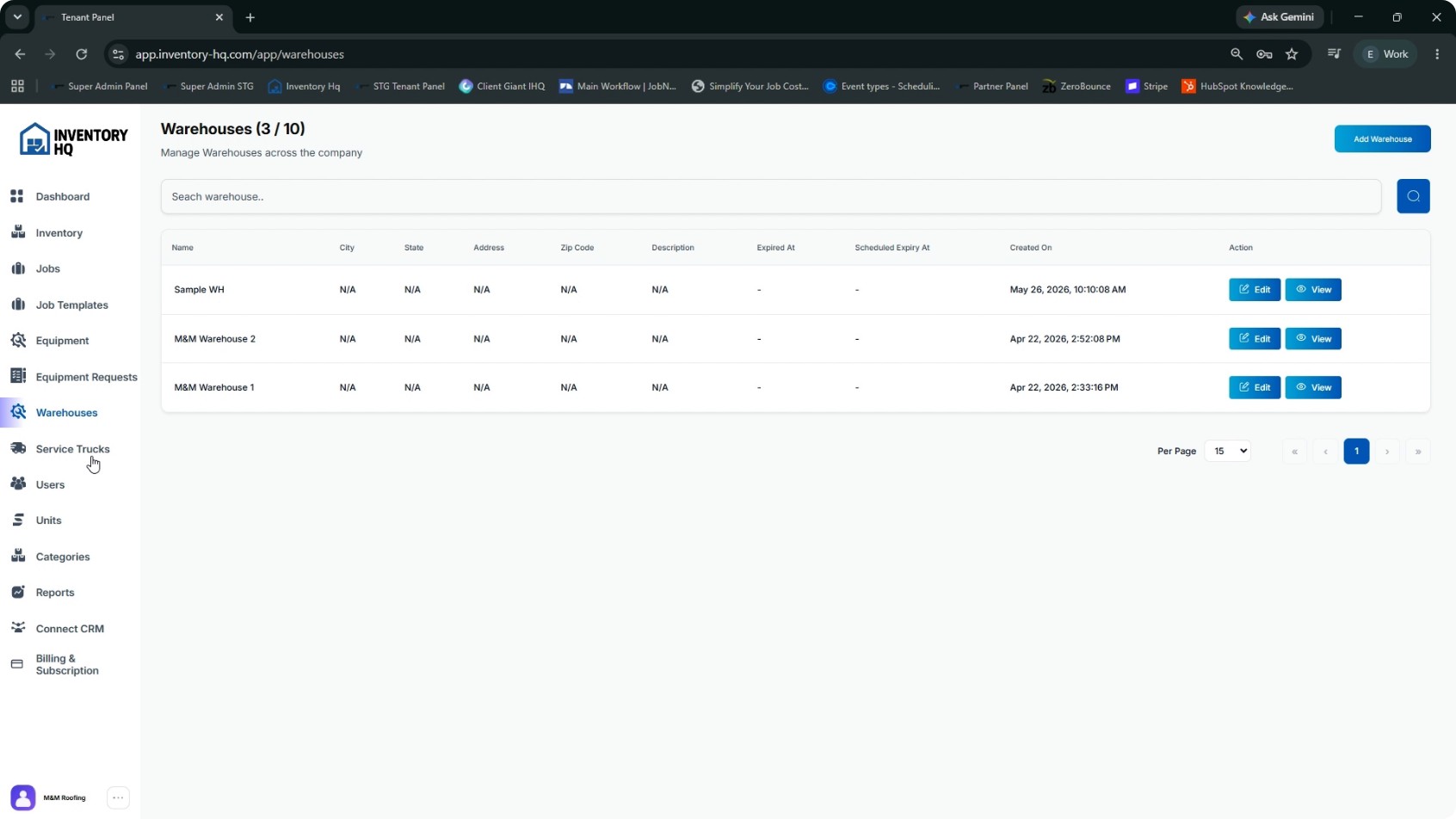Configure Warehouses and Service Trucks screenshot 1