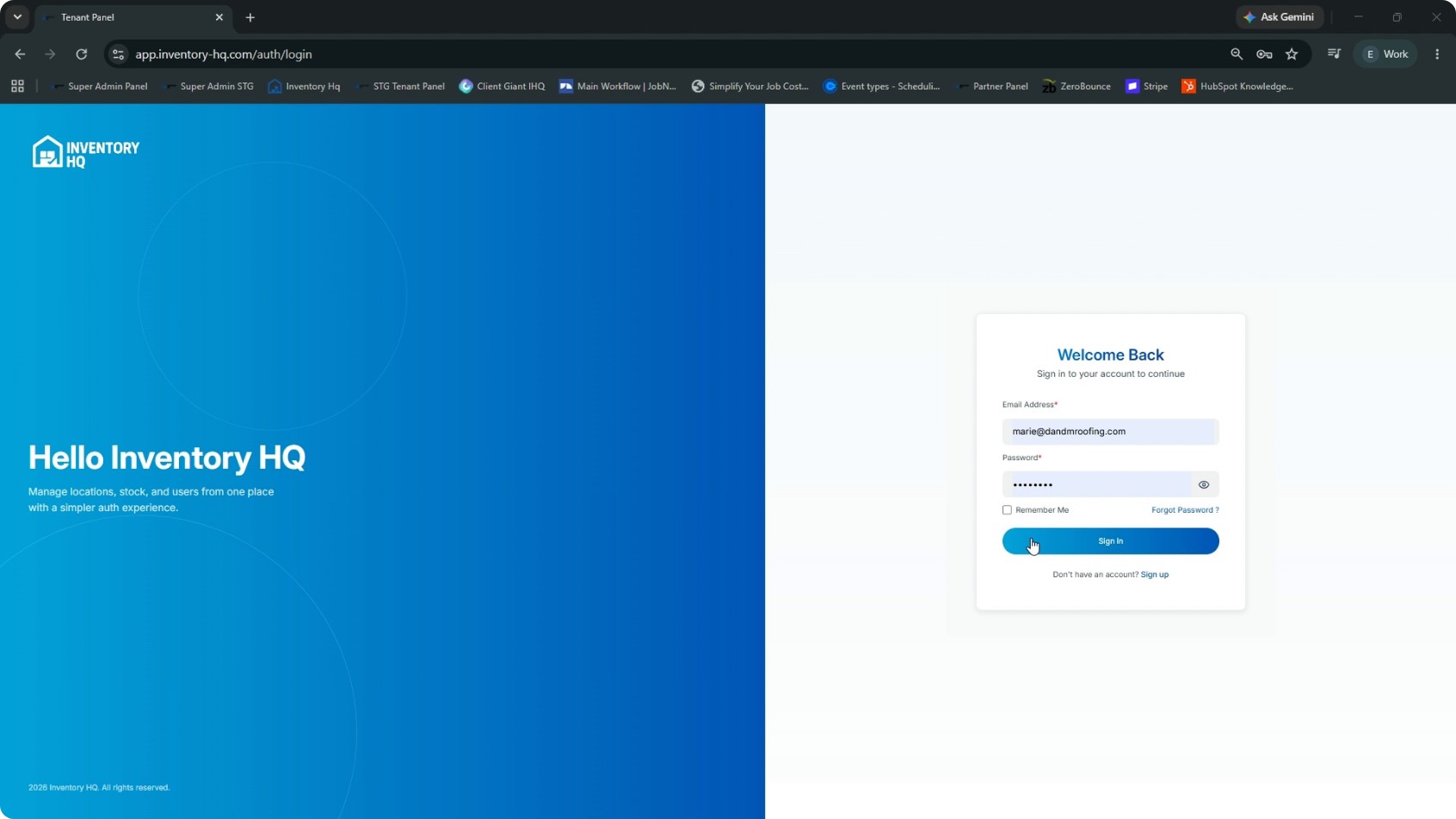 Access Inventory HQ and Log In screenshot 1
