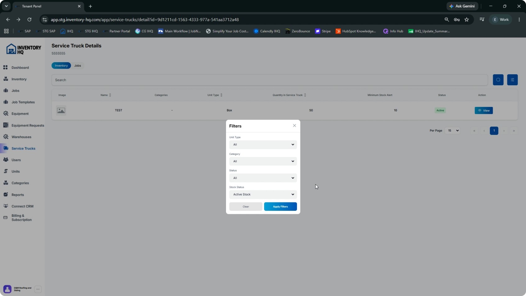 Filter and View Active Stock on a Service Truck screenshot 6