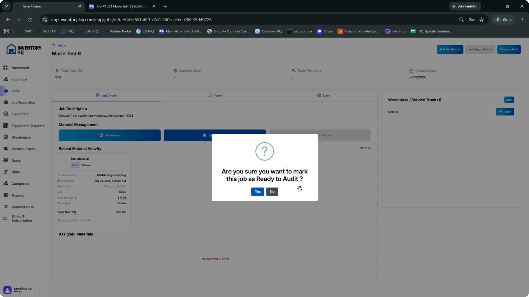 Mark the Job Ready to Audit and Completed screenshot 2