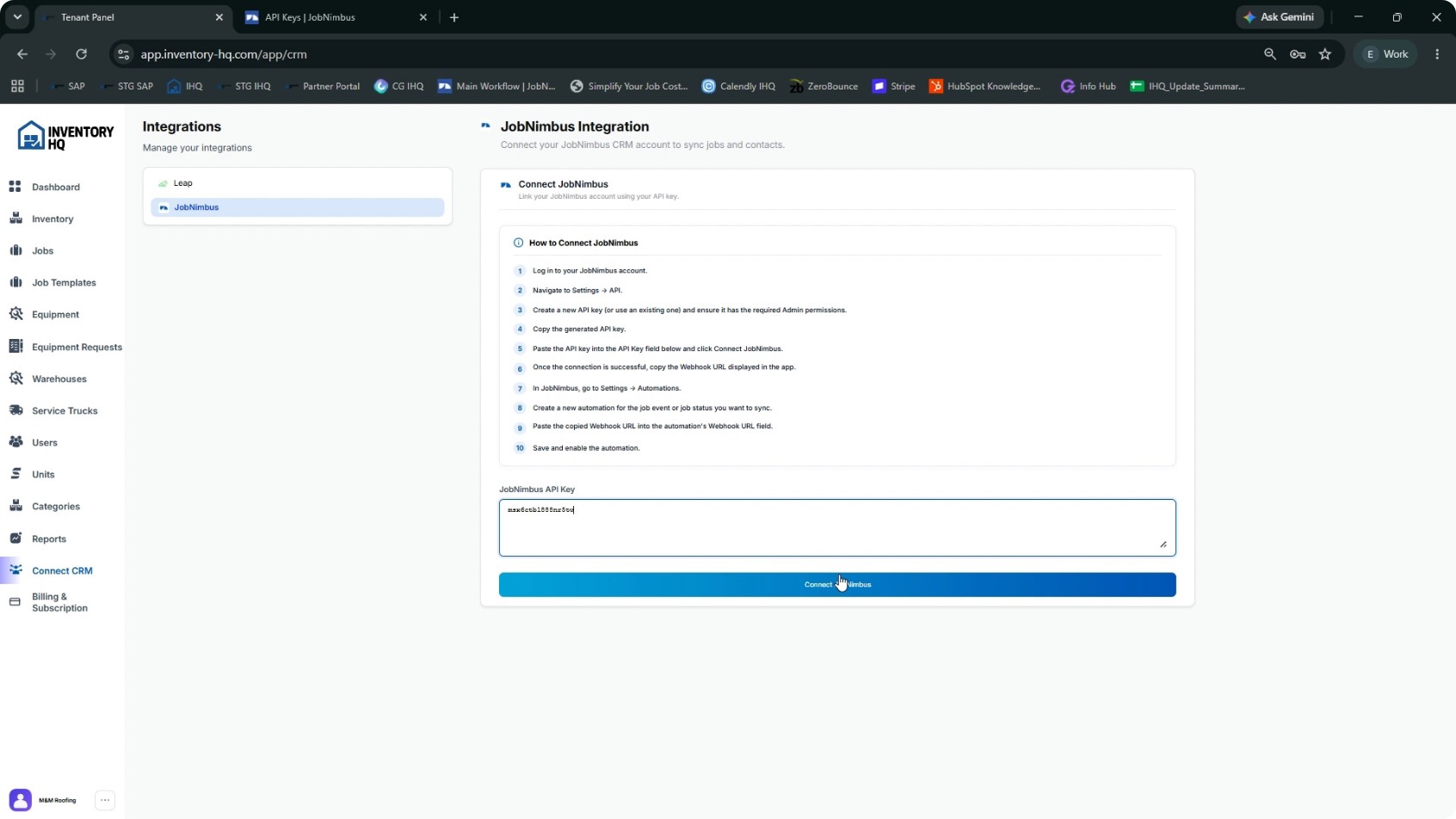 Copy and Paste the API Key into InventoryHQ screenshot 4