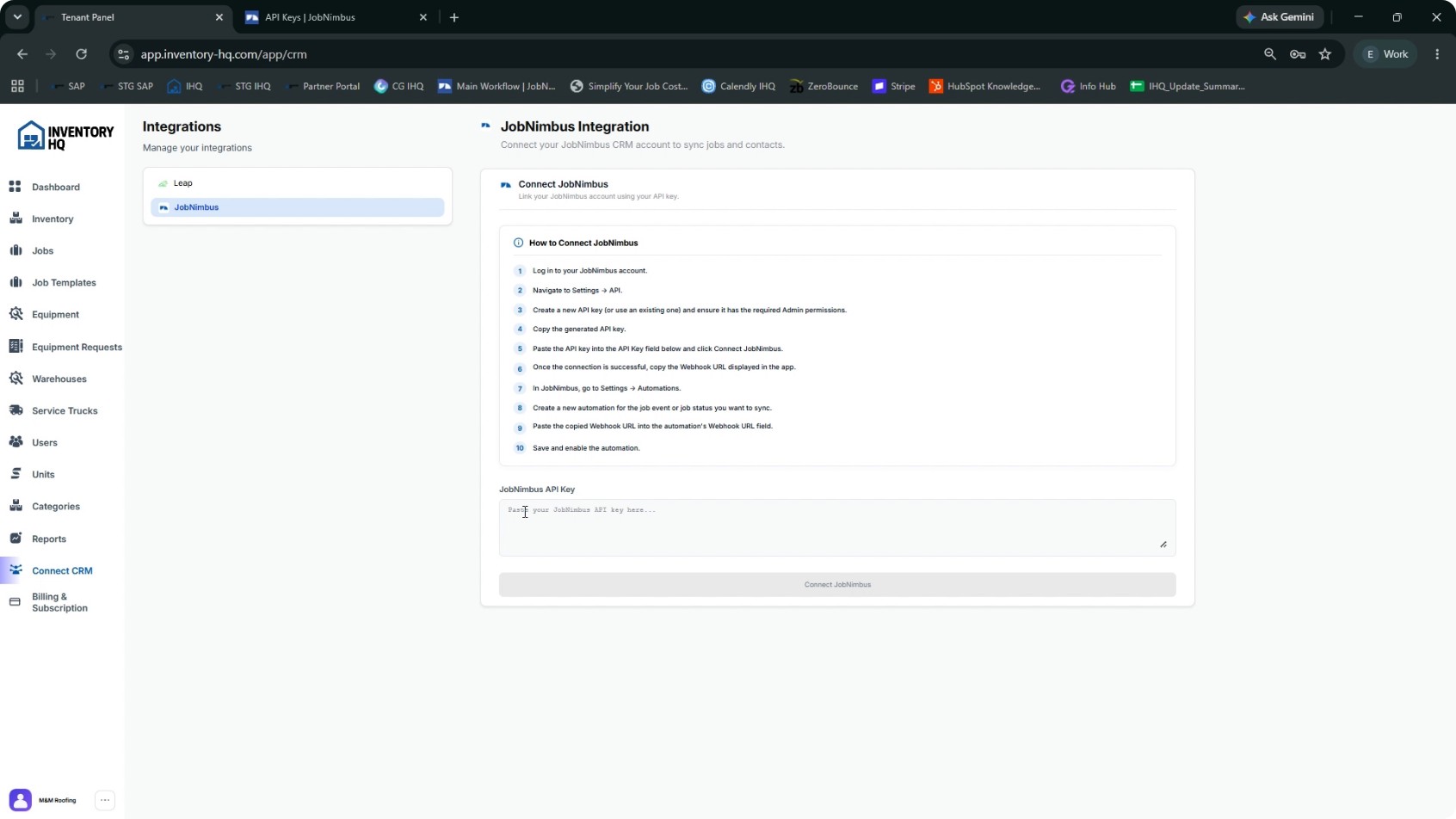 Copy and Paste the API Key into InventoryHQ screenshot 3