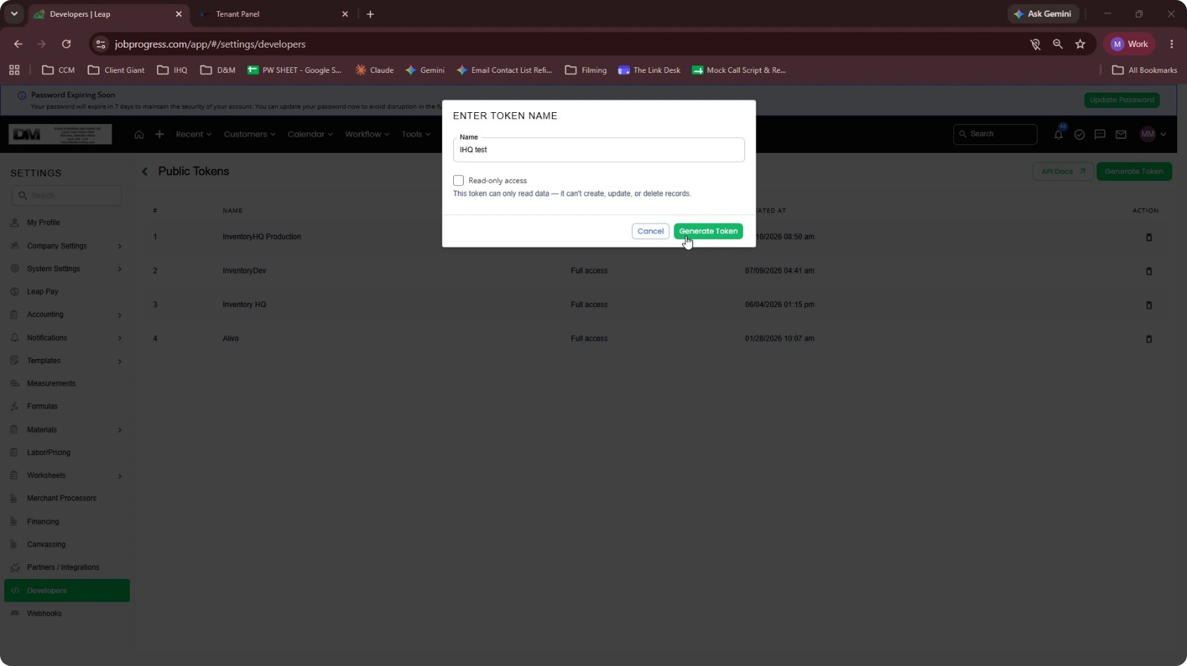 Generate an API Token in Leap screenshot 5